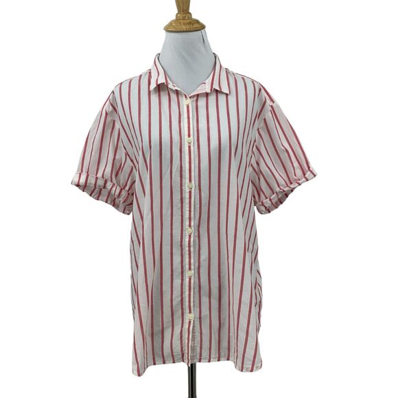 Gap Shirt Womens M Medium White Red Striped Short Sleeve Button Front Cotton - Picture 1 of 14